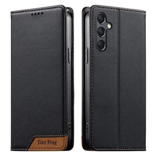 Funda Tipo Cartera de Cuero Sintético para Samsung Galaxy A24 4G Bloqueo RFID, con Ranuras para Tarjetas y Bolsillo para Efectivo, Cierre Magnético Fuerte Negro