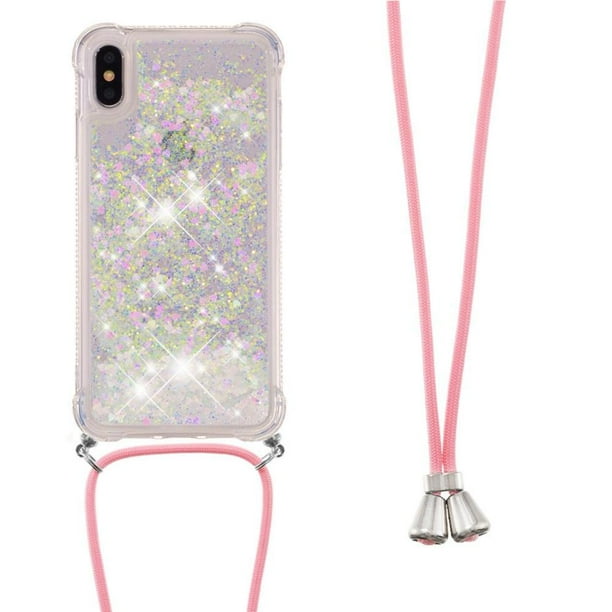 Funda FOXDOCK para iPhone Xs Max con Cuerda Ajustable, Brillo Líquido, Protección Antigolpes y Lente – Ideal para Regalo