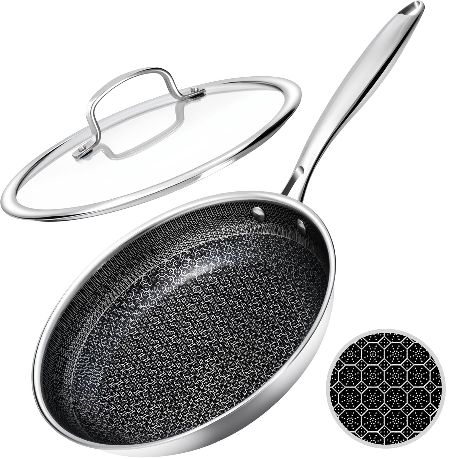 Sartén Useluck Antiadherente De 30 Cm Con Tapa Con Superficie En Forma De Panal