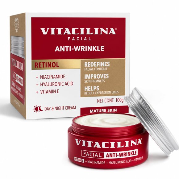 Crema Hidratante Vitacilina 100 g con Retinol y Ácido Hialurónico
