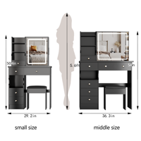 M&Ms - 37"" Left Drawer Desktop Led Vanity Table + Cushioned Stool, Large Sliding, Touch Control, 3-Color Switching Mirror, High Capacity Storage Fashionable Makeup Dressing Set, Epa, Gcc, Ul Certificate