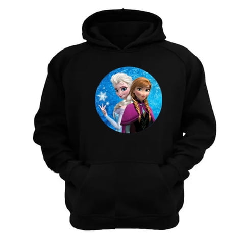 Genérico - Polerón Canguro Elsa Y Anna Negro Talla Xl Unisex