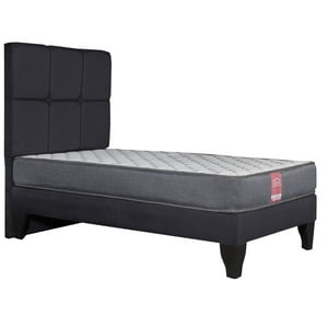 Colbox - Cama Europea America-Gris + Respaldo Atenas 1.5 Pl Tela Negro