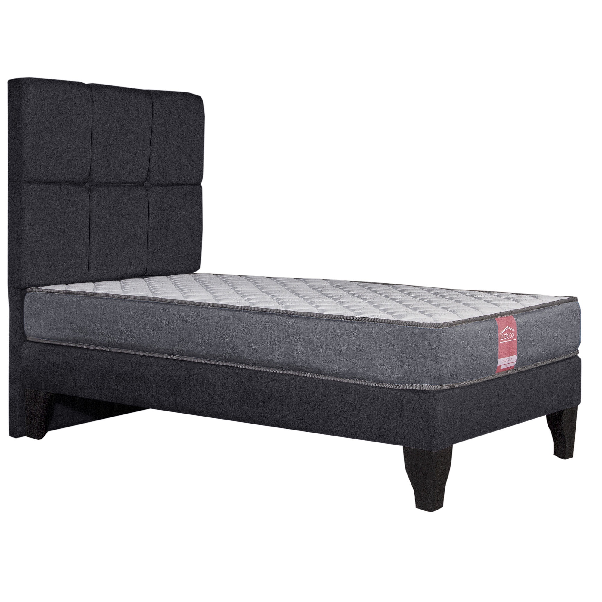 Colbox - Cama Europea America-Gris + Respaldo Atenas 1.5 Pl Tela Negro