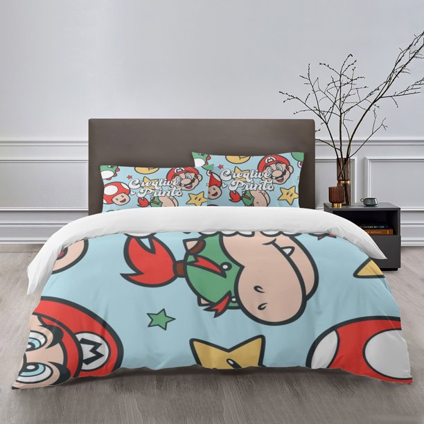Mario Bedding Sets Bed Cartoon Duvet Cover Lightweight 3 Piece Bet Sets for Kids Boys Girls