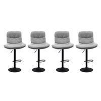 Global Latin Group - Pack 4 Silla De Bar Ajustable Base Negra Y Tela Estilo Nórdico Gris