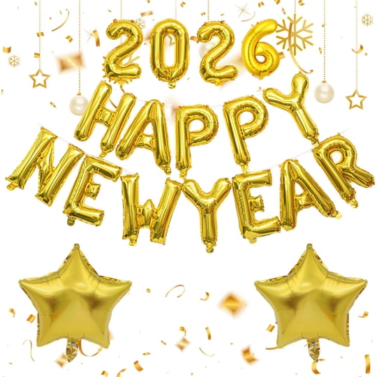 Lujiebang - Globos Happy New Year 2026 Dorados 40 Cm Con Pancarta