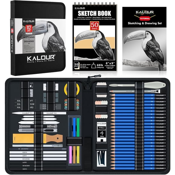 Set de Dibujo Kalour KPSM112 112 Piezas Lapices y Carban