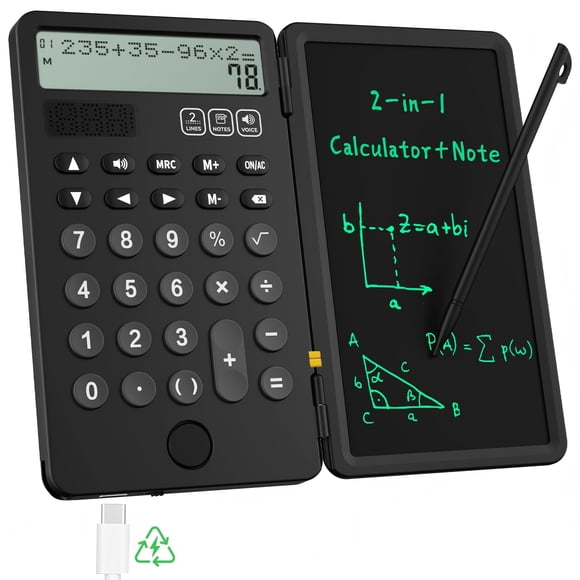 ROATEE Calculadora Parlante Recargable con Bloc de Notas de 2 Líneas
