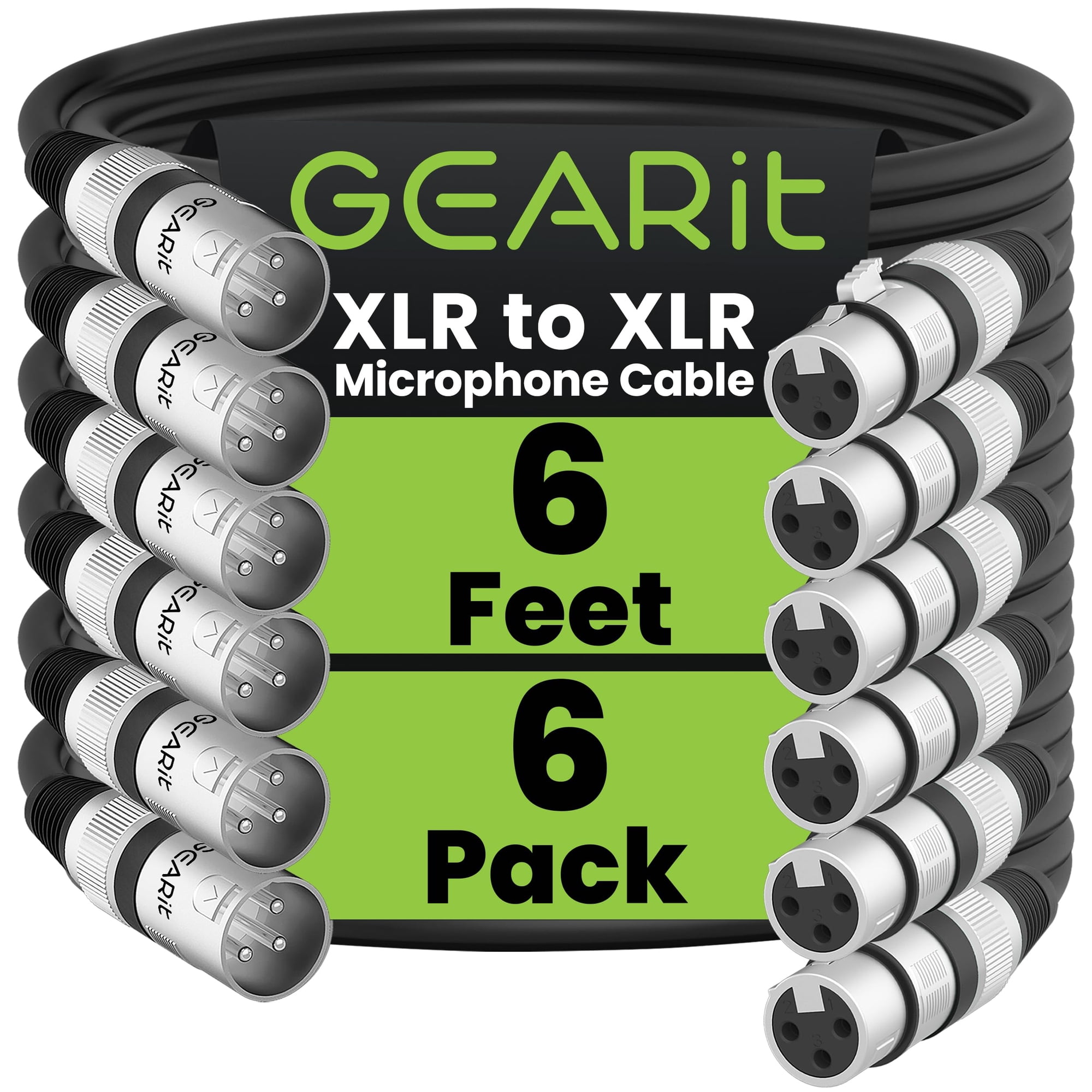 Cables Xlr Gearit Para Micrófono Macho A Hembra, 3 Pines, 2 M, 6 Unidades