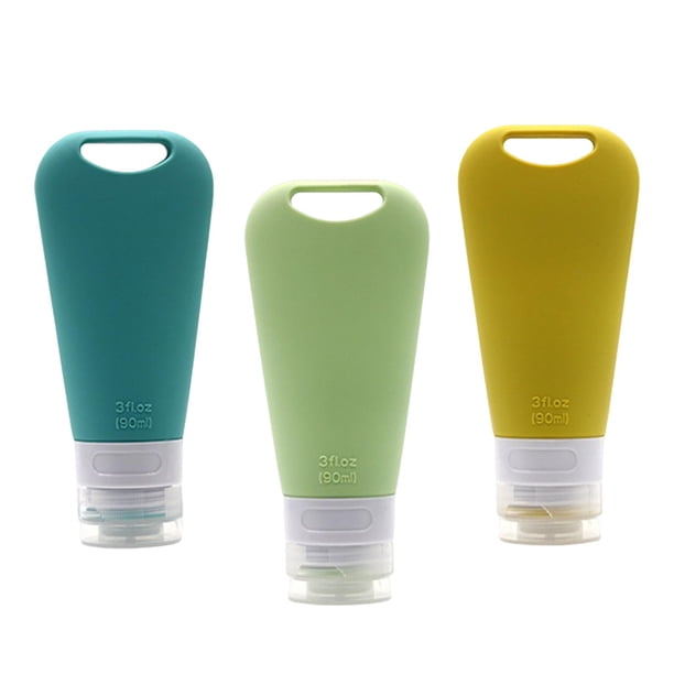 Juego de botellas de viaje de silicona Tamaño de viaje Tubos de 90 ml Accesorios recargables para jabón líquido, lociones, cremas Envases de líquidos 3 piezas