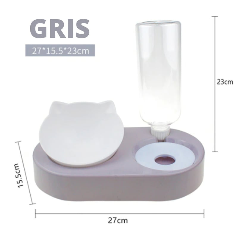 Akirapet - Comedero Para Gatos Con Dispensador De Agua Gris