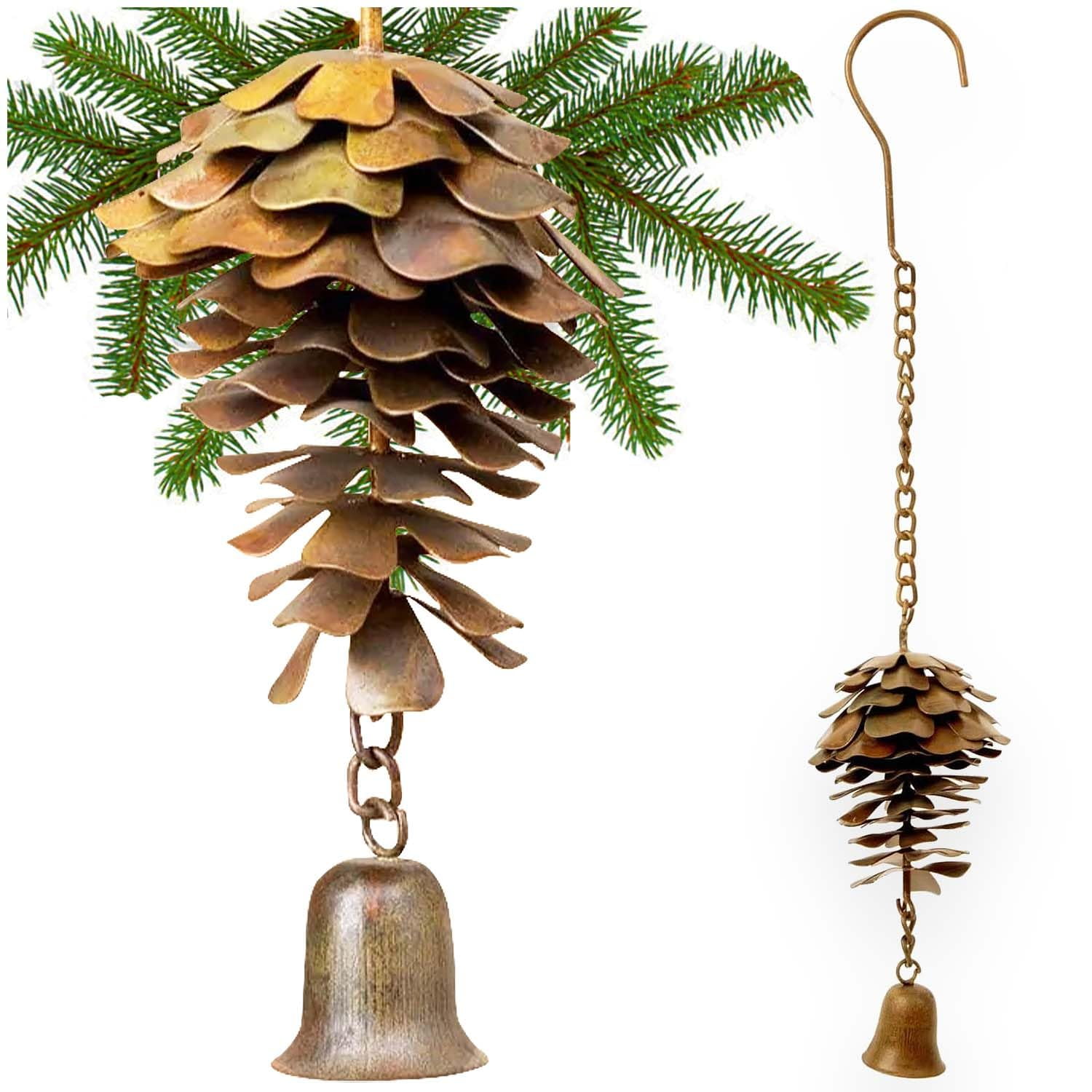 Xusx111 - Happy Gardens Pine Cone Ornament With Bells | Bronce Metal Fall Wind Chimes, Pine Cones Decorations | Ornamentos Colgantes Decorativos Y Decoración De Jardín
