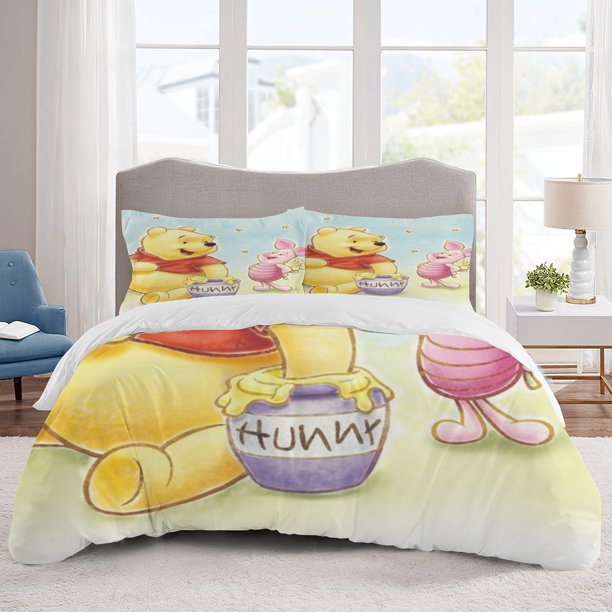 Pooh Bear Bedding Sets Cartoon Duvet Cover Lightweight 3 Piece Bet Sets for Kids Boys Girls