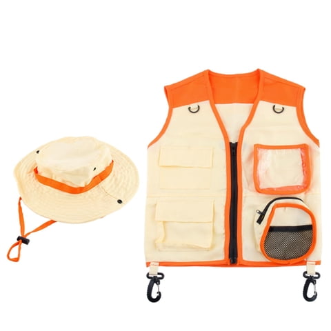 Bothyi - Kit De Disfraz De Explorador Para Niños, Conjunto De Chaleco Y Sombrero, Disfraces De Cosplay Para Niños, Naranja