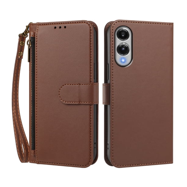 Funda Tipo Billetera para samsung galaxy S25 Edge con Soporte y Bolsillo con Cierre Marrón