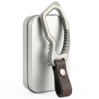 Llavero Con Mosquetón Kova De Titanio Con Correa De Piel, Color Plateado