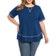 thumbnail image 4 of GRACIA Y GRANDEZA Camisetas de Verano para Mujer Tallas Grandes Manga Corta Cuello Redondo Suelto Casual Blusa de Punto Tops 2X Azul Marino, 4 of 5