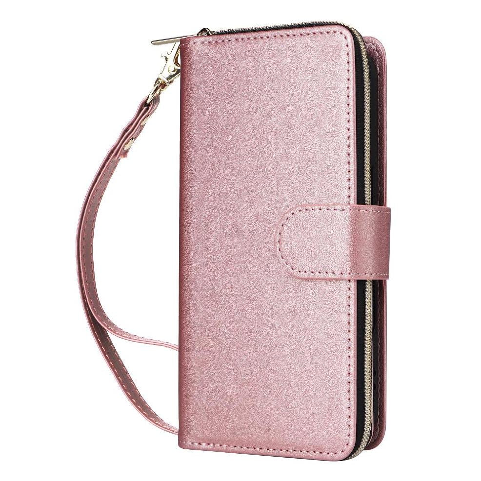 Foxdock - Funda Cartera Con Cremallera Y Correa Para Samsung Galaxy A56 Soporte Y Tarjetero Oro Rosa