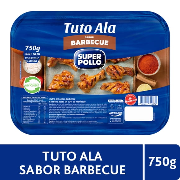 Pollo Alitas BBQ Envasada, 750 g