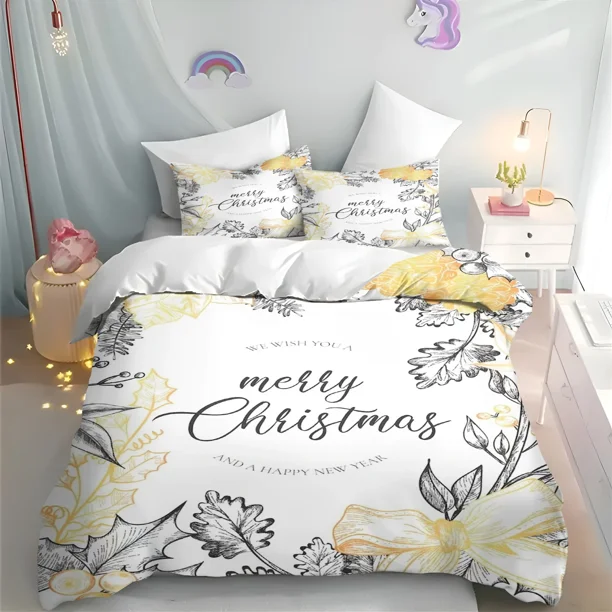 Merry Christmas Quilt Cover Bedding Cartoon Set Teen Bedroom Polyester Various s Decor Ultra Soft Comfortable Bed Sheets