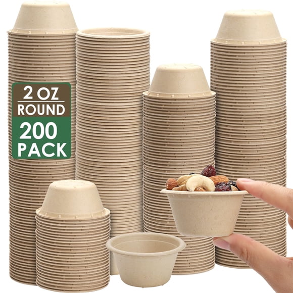 Vasos porcionadores compostables Ocbewua 60 mL, bolsa de 200, fibra de bagazo
