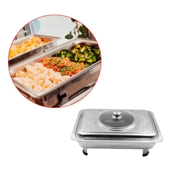Bandeja Con Tapa Buffet Acero Inoxidable 35x27cm Calentador