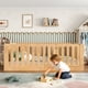 thumbnail image 1 of Twin Size Floor Bed with High Fence for Kids, Solid Wood Kids Montessori Bed with Door, low-profile and No Box Spring Needed Design, Natural.(Patent Protection), 1 of 3