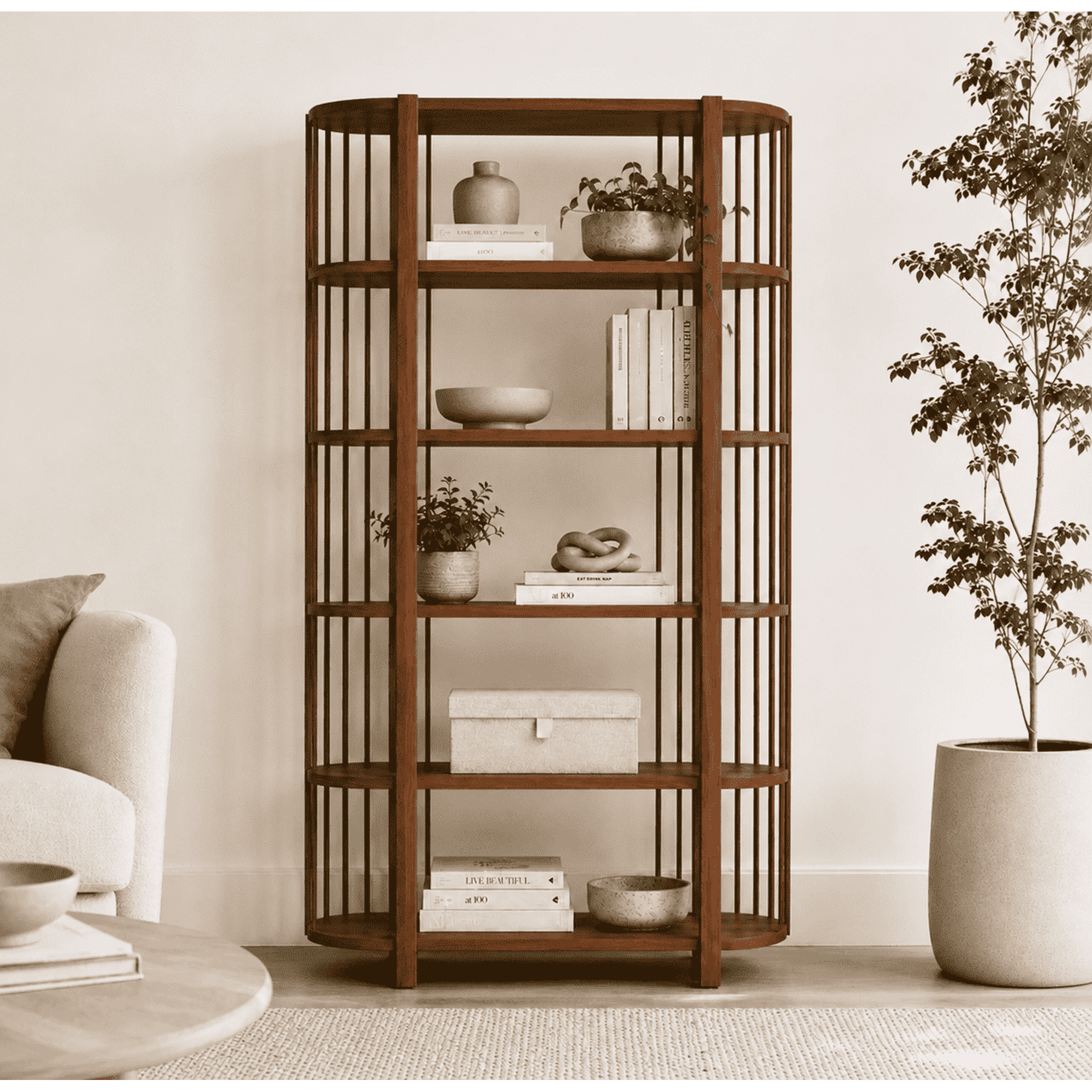 Arca Muebles - Biblioteca "siete Tazas" Estantería De Madera Con Barrotes - Café - 80x35x180 Cm