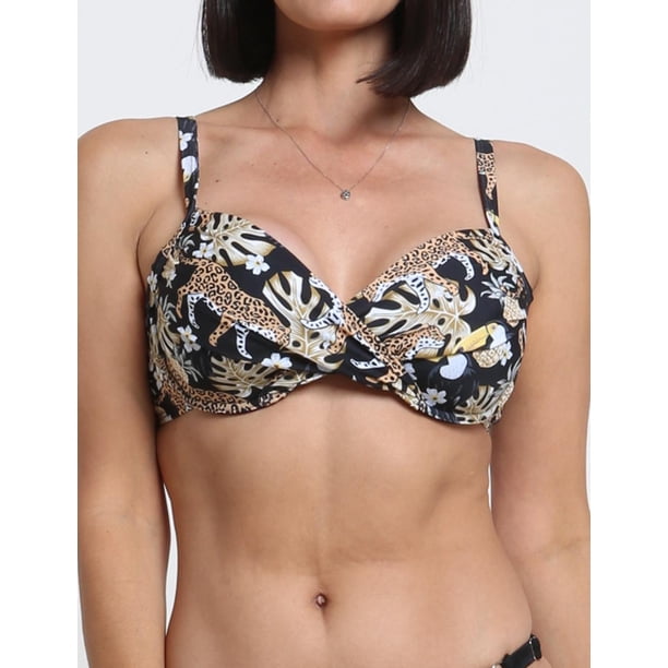 Bikini estilo sostén torcido copa C estampado amarillo Talla 50