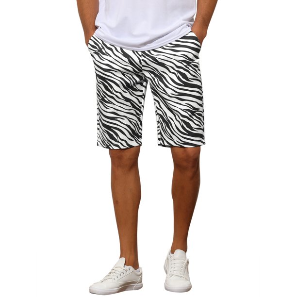 Pantalones Cortos de Hombre INSPIRE CHIC Estampado Animal Cierre de Cremallera Ajuste Regular Pantalones Cortos de Vestir Casual 32 Estampado de Cebra