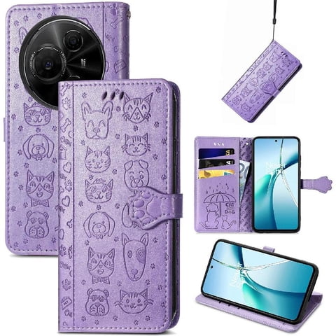 Funda Cartera Foxdock Para Tcl 60 Nxtpaper 4G , Flip Pu Con Relieve De Gatos Y Perros, Tarjetero Y Soporte