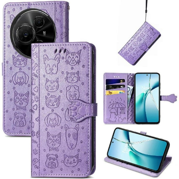 Funda Cartera FOXDOCK para TCL 60 NxtPaper 4G , Flip PU con Relieve de Gatos y Perros, Tarjetero y Soporte