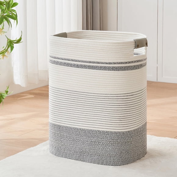 Cesta para ropa sucia AINUOQI de algodón grande 43x36x56 cm gris y blanco