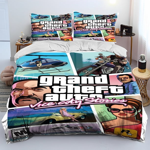 3D Grand Theft Auto GTA Game Gamer Comforter Bedding Set,Duvet Cover Bed Set Quilt Cover Pillowcase,king Queen Size Bedding Set Bed Sheets