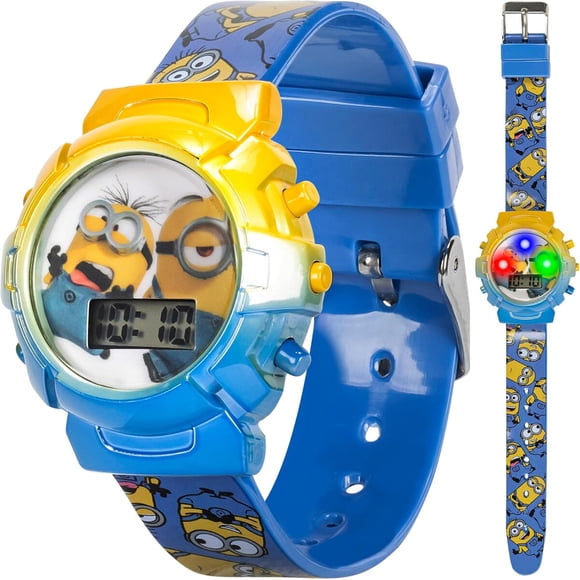 Minions Kids Watch, Flashing Dial Lights, LCD Display, Adjustable Strap