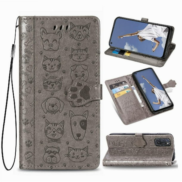 Funda Cartera FOXDOCK para OPPO A52 / A72 / A92 , Flip PU con Relieve de Gatos y Perros, Tarjetero y Soporte