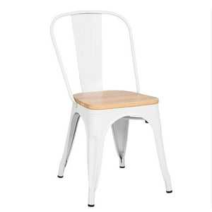 Klik Muebles - Silla Tolix Con Asiento De Madera Clara - Blanca