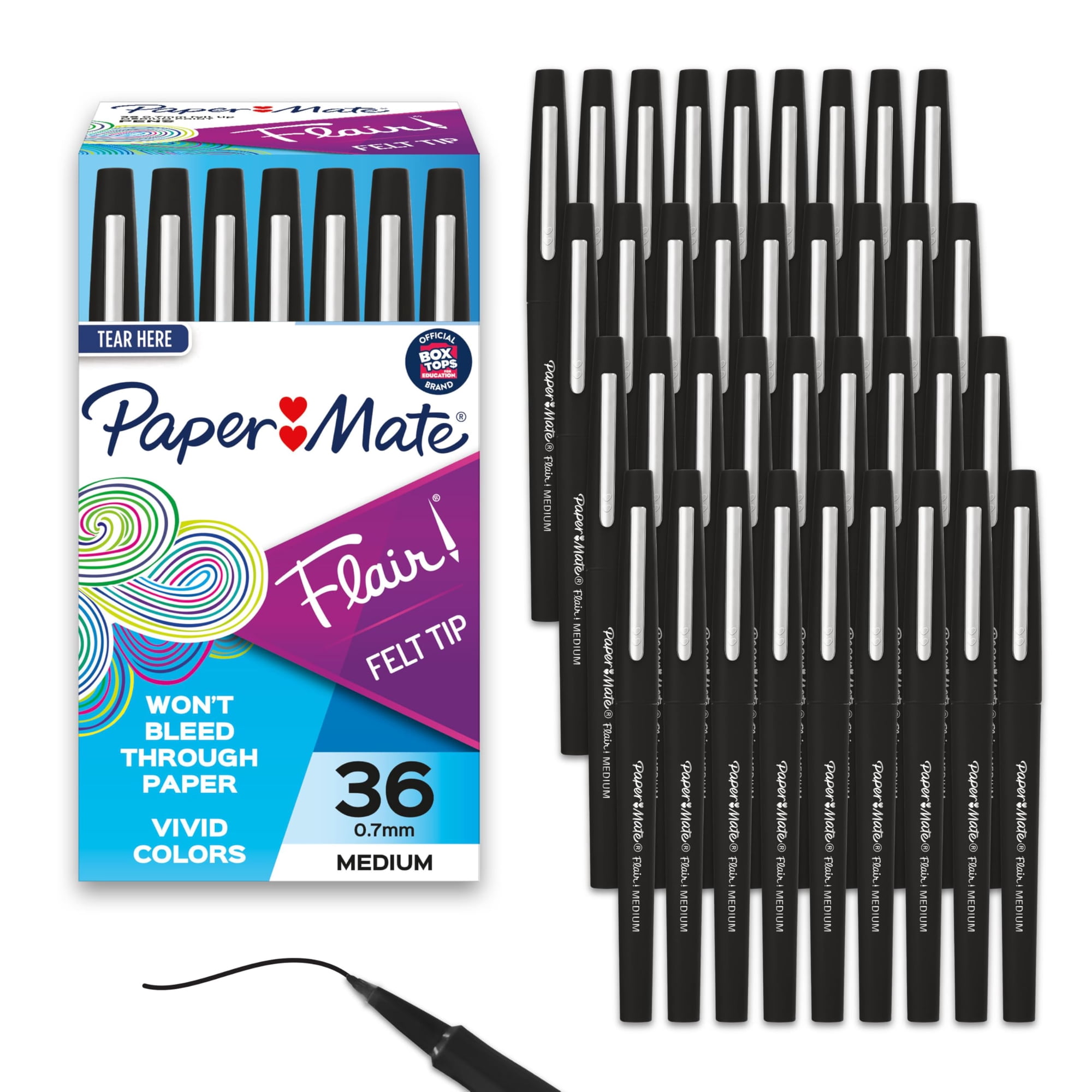 Bolígrafos Con Punta De Fieltro Paper Mate Flair De Punta Mediana, Color Negro, 36 Unidades