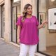 thumbnail image 2 of Blusa de gasa de talla grande para mujer de Agnes Orinda, camisa de doble capa, cuello redondo, mangas cortas con volantes, tops casuales para el trabajo, 4X, púrpura, 2 of 8