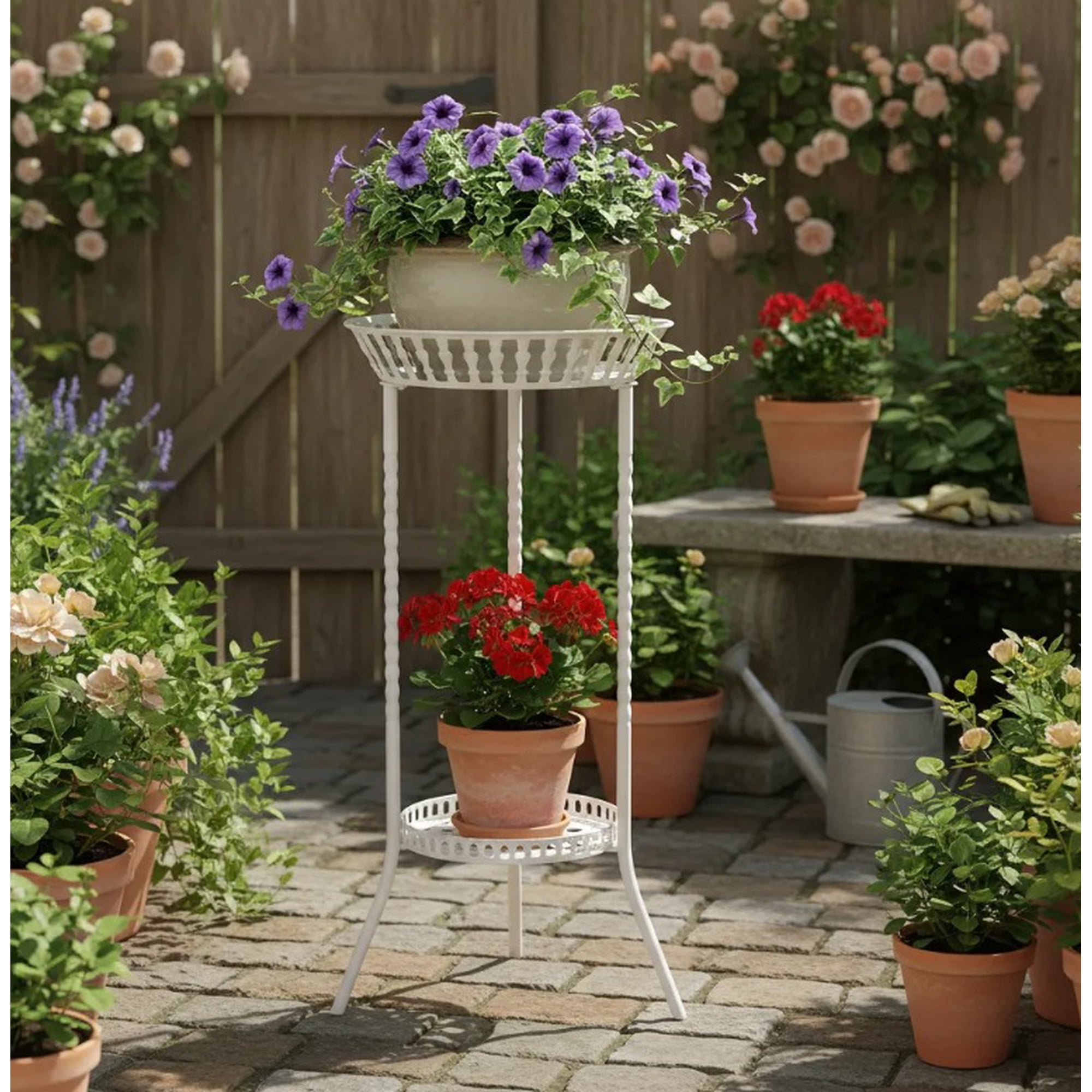 Genérico - Pedestal Para Maceta Maceteros Metalico 2 Niveles Blanco 81x34 Cm