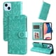 thumbnail image 1 of Funda tipo cartera FOXDOCK para iPhone 14 Plus , diseño girasol en relieve, cuero PU, cierre magnético, soporte y tarjetero, 1 of 5
