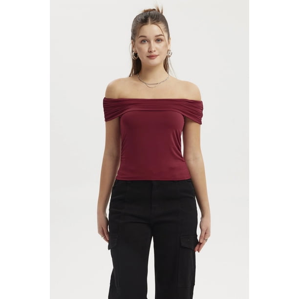 Polera Mujer Bardot Basta Redondeada Rojo