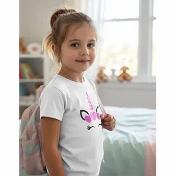 Polera Unicornio Corazon Holografico Rosado Niñas