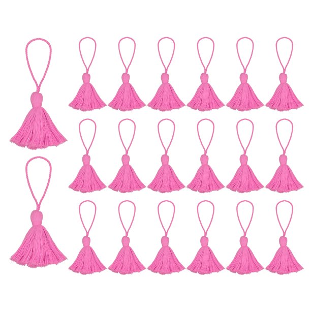 Uxcell 20 paquete de borlas de marcador de 4.3 pulgadas con lazo colgante, borlas pequeñas suaves, mini borlas, rosa oscuro