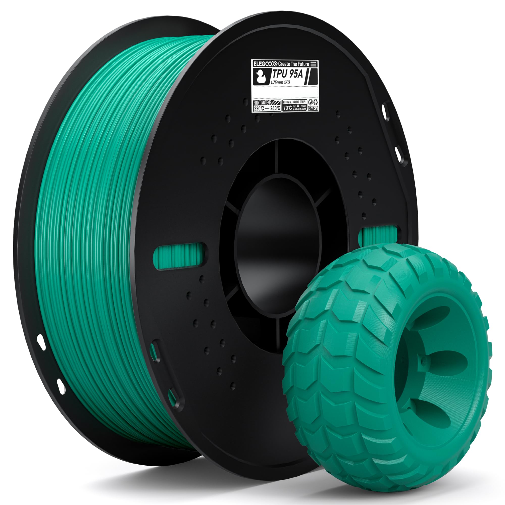 Filamento De Impresión 3D Elegoo Tpu 1.75 Mm Verde 1 Kg 95A