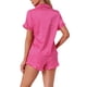 thumbnail image 3 of INSPIRE CHIC Conjunto de Pijama de Satén para Mujer con Ribete en Contraste Camisa con Solapa Suave y Botones & Pantalones Cortos con Volantes Ropa de Dormir Grande Rosa Fucsia, 3 of 6