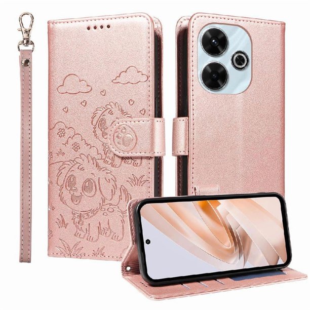 Funda Billetera FOXDOCK Compatible con Xiaomi Redmi 13 4G, Diseño Perrito Tierno, Ranuras para Tarjetas y Soporte Plegable