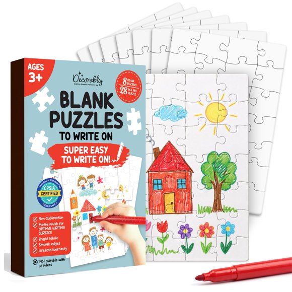 Rompecabezas Decorably Pack de 8, 28 piezas, 14 × 20 cm, en blanco para dibujar