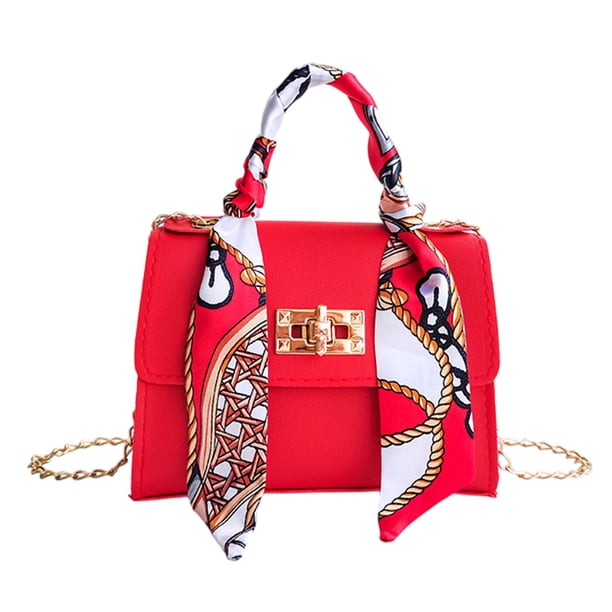 Bolso de mano de moda para mujer, diseño de bufanda de seda, mini bolso de cadena, bolso bandolera de hombro.